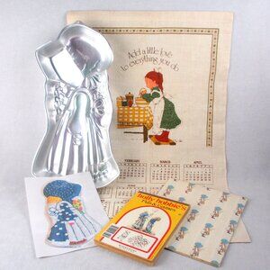 Holly Hobbie Tea Towel, Coloring Book, Wrapping Paper, Cake Pan Vintage 1977